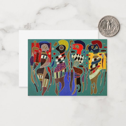 Kandinsky - 4 figuren op 3 vierkanten notitiekaartje (Voorkant / Achterkant in situ)