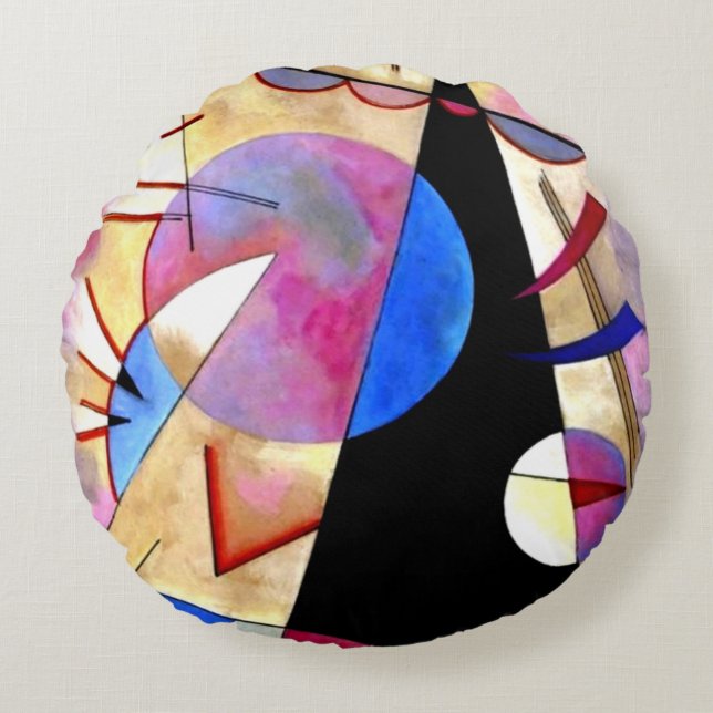 Kandinsky - Abstract Cubism with Pinks and Blues Rond Kussen (Voorkant)