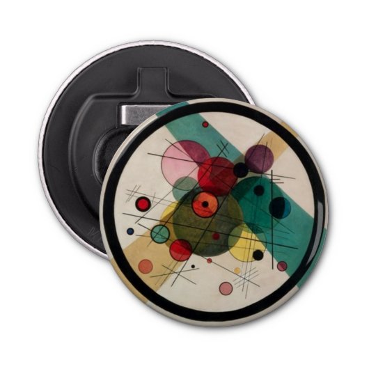 Kandinsky Abstracte cirkels in een cirkel Button Flesopener (Voorkant)