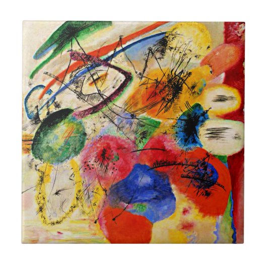 Kandinsky - Black Lines, kleurrijke abstracte kuns Tegeltje (Voorkant)
