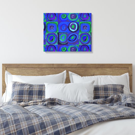 Kandinsky Farbstudie Blue Quadrate Square Circle Canvas Afdruk (Insitu (Slaapkamer))