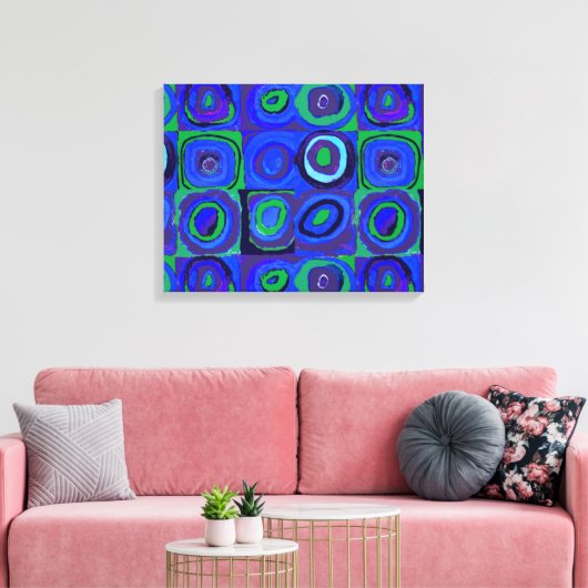Kandinsky Farbstudie Blue Quadrate Square Circle Canvas Afdruk (Insitu (Woonkamer))