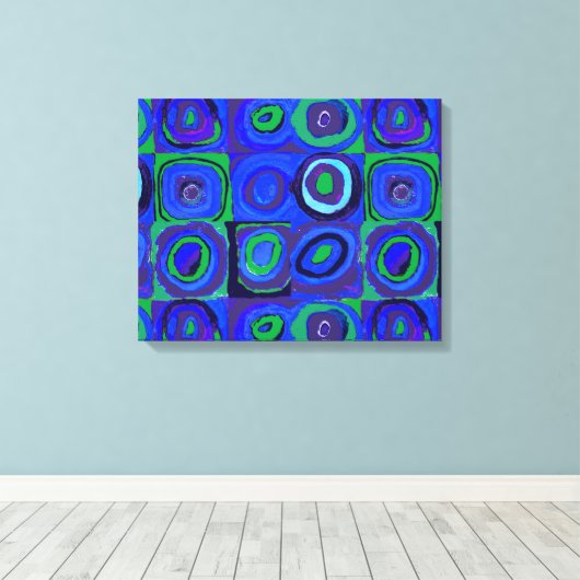 Kandinsky Farbstudie Blue Quadrate Square Circle Canvas Afdruk (Insitu (Houten vloer))