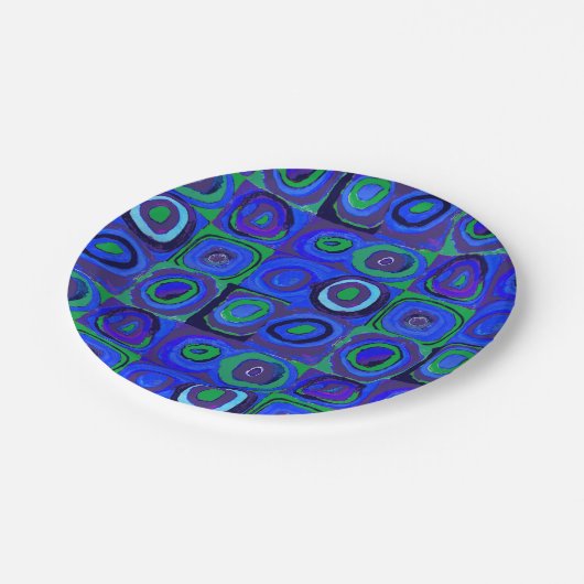 Kandinsky Farbstudie Blue Quadrate Square Circle Papieren Bordje (Gekanteld)