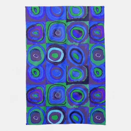 Kandinsky Farbstudie Blue Quadrate Square Circle Theedoek (Verticaal)