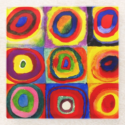 Kandinsky Farbstudie Quadrate Vierkantjes Cirkels Glazen Onderzetter (Voorkant)