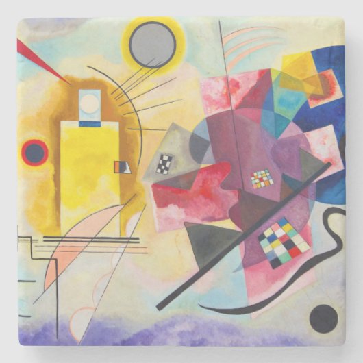 Kandinsky geel-rood-blauw stenen onderzetter (Voorkant)