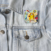 Kandinsky geel-rood-blauw vierkante button 5,1 cm (In situ)