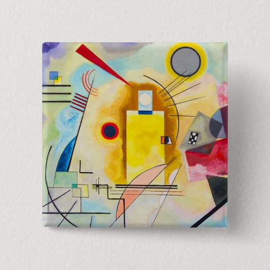Kandinsky geel-rood-blauw vierkante button 5,1 cm (Voorkant)