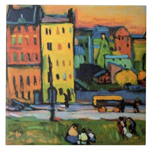 Kandinsky - Huizen in München, Tegeltje (Voorkant)