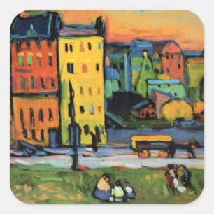 Kandinsky - Huizen in München, Vierkante Sticker
