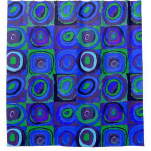 Kandinsky Kleuronderzoek Blauwe Vierkanten Vierkan Douchegordijn