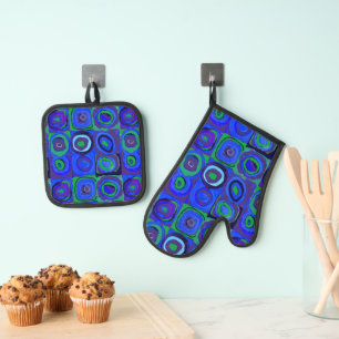 Kandinsky Kleuronderzoek Blauwe Vierkanten Vierkan Ovenwant & Pannenlap Set