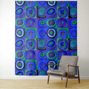 Kandinsky Kleuronderzoek Blauwe Vierkanten Vierkan Wandkleed