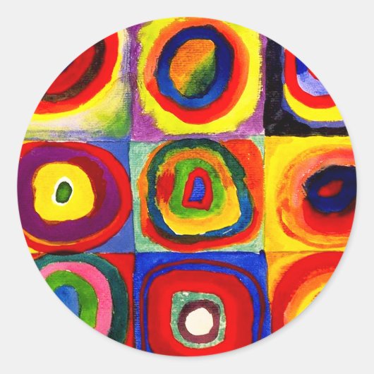 Kandinsky Kleuronderzoek Vierkanten Cirkels Kunst Ronde Sticker (Voorkant)