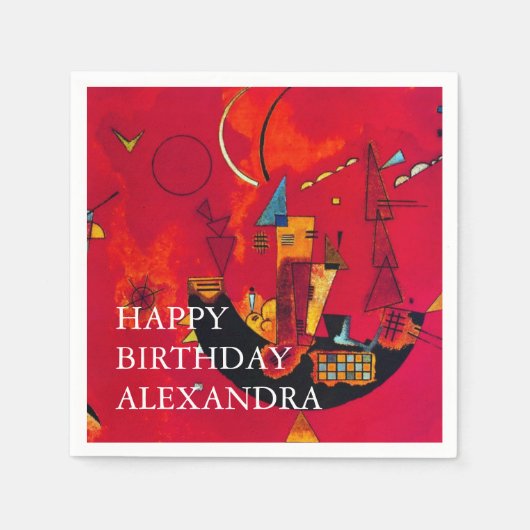 Kandinsky Mit Gegen Red Abstracte Happy Birthday Servet (Voorkant)