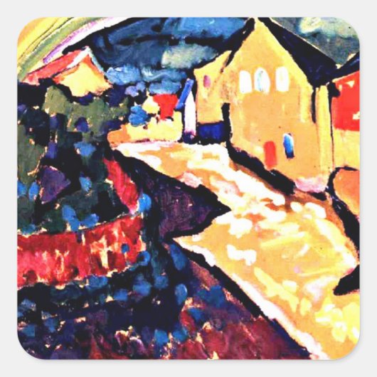 Kandinsky - Murnau met regenboog, Vierkante Sticker (Voorkant)