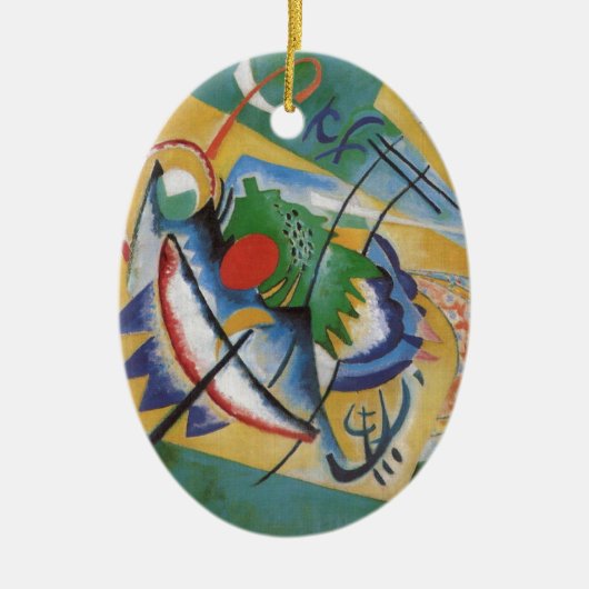 Kandinsky Red Oval Abstract Artwork Green Yellow Keramisch Ornament (Voorkant)