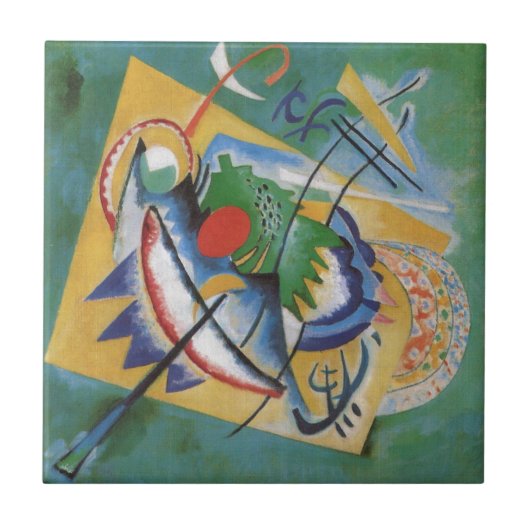 Kandinsky Red Oval Abstract Artwork Green Yellow Tegeltje (Voorkant)
