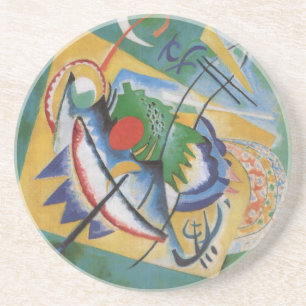 Kandinsky Red Oval Abstract Artwork Green Yellow Zandsteen Onderzetter