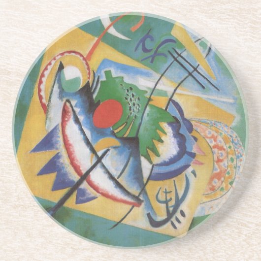 Kandinsky Red Oval Abstract Artwork Green Yellow Zandsteen Onderzetter (Voorkant)