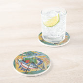 Kandinsky Red Oval Abstract Artwork Green Yellow Zandsteen Onderzetter (Zijkant)