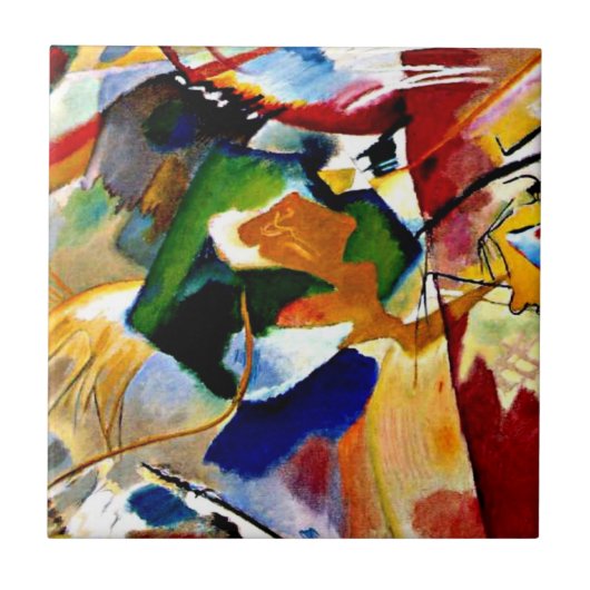 Kandinsky - Schilderij met groene centrum Tegeltje (Voorkant)