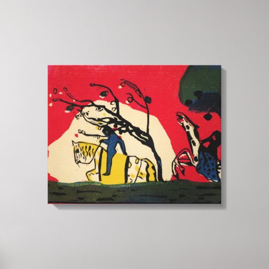 Kandinsky - Twee riders tegen een rode achtergrond Canvas Afdruk (Voorkant)