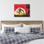 Kandinsky - Twee riders tegen een rode achtergrond Canvas Afdruk (Insitu (Slaapkamer))