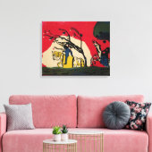 Kandinsky - Twee riders tegen een rode achtergrond Canvas Afdruk (Insitu (Woonkamer))
