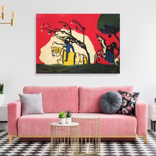 Kandinsky - Twee riders tegen een rode achtergrond Canvas Afdruk (Insitu (Woonkamer))