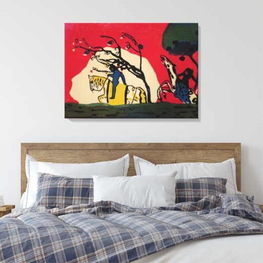 Kandinsky - Twee riders tegen een rode achtergrond Canvas Afdruk (Insitu (Slaapkamer))