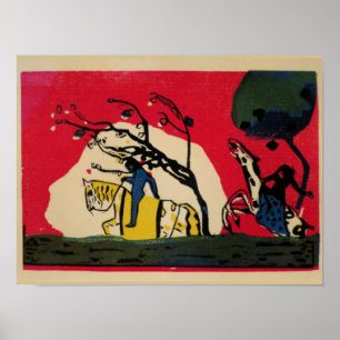 Kandinsky - Twee ruiters tegen een rode achtergron Poster