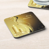 Kandle Kerstmis Holly op mousserende achtergrond Bier Onderzetter (Linkerzijde)