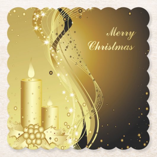 Kandle Kerstmis Holly op mousserende achtergrond Kartonnen Onderzetters (Voorkant)