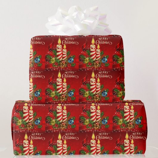 Kandlelight-kerstrood, kaarsen, Pinecones Cadeaupapier