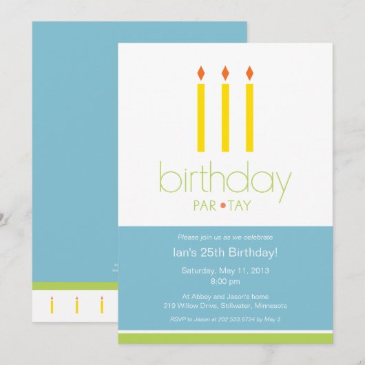 Kandles Birthday Party Invitation Kaart (Voorkant / Achterkant)