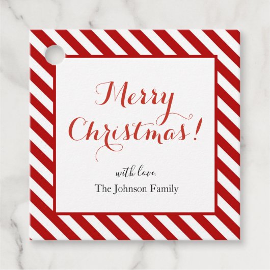 Kandrietband Merry kerstvierkant Bedankjes Labels (Voorkant)