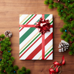 Kandrietrode, gouden, groene en witte strepen  cadeaupapier