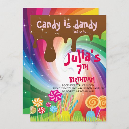 Kandyland Birthday Party Kaart (Voorkant / Achterkant)
