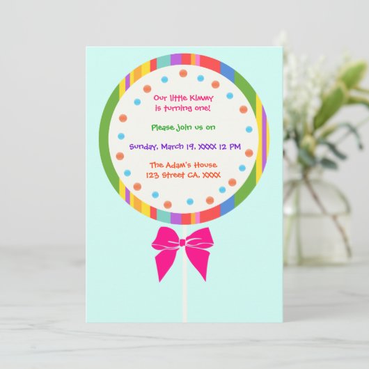 Kandyland Lollipop Birthday-uitnodigingen Kaart (Staand voorkant)