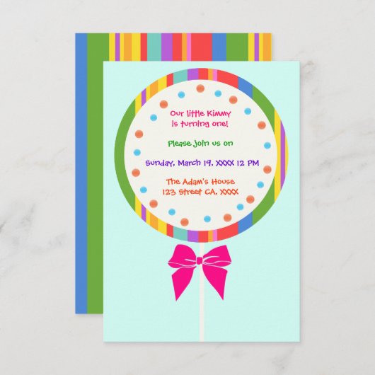 Kandyland Lollipop Birthday-uitnodigingen Kaart (Voorkant / Achterkant)