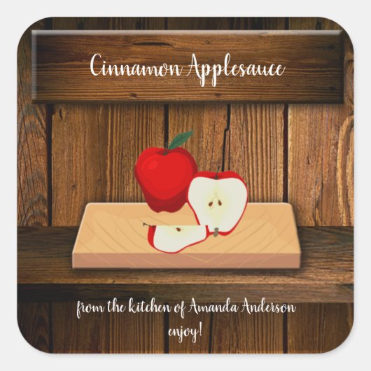 Kaneel Appelmoes Vierkante Inmaaklabel Sticker (Voorkant)