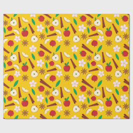 Kaneel, appels, steranijs en bloemen naadloos cadeaupapier