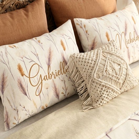 Kaneel Boho Weide Watercolor Aangepast Monogram  Kussensloop