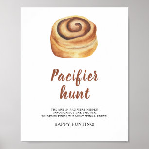 Kaneel broodje - fopspeen jacht baby shower spel poster