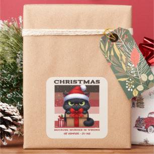 Kaneel Cacao Grappige Kat Retro Kerst Vakantie Vierkante Sticker