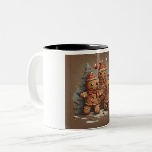 Kaneel Dromen: Feestelijke peperkoek Man Kerstmis Tweekleurige Koffiemok (Voorkant links)