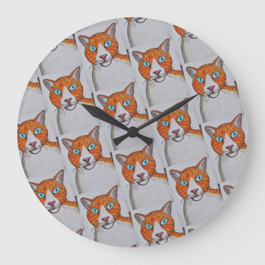 Kaneel en witte kat wandklok (Voorkant)
