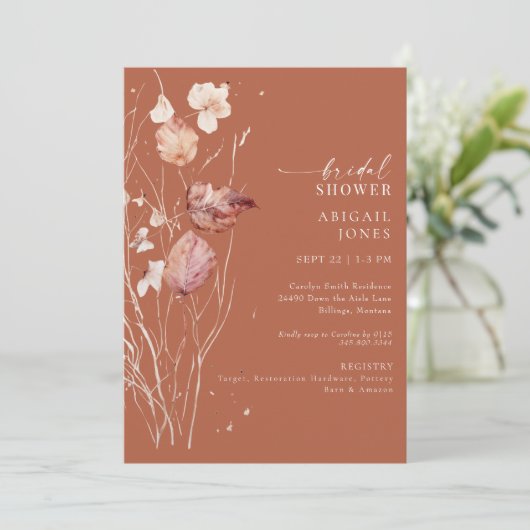 Kaneel Herfst Gouden Tekst Bruids Douche Uitnodigi Kaart (Staand voorkant)